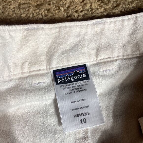 Patagonia pants white 55% hemp wide legged crop pants size 10 - Picture 2 of 7